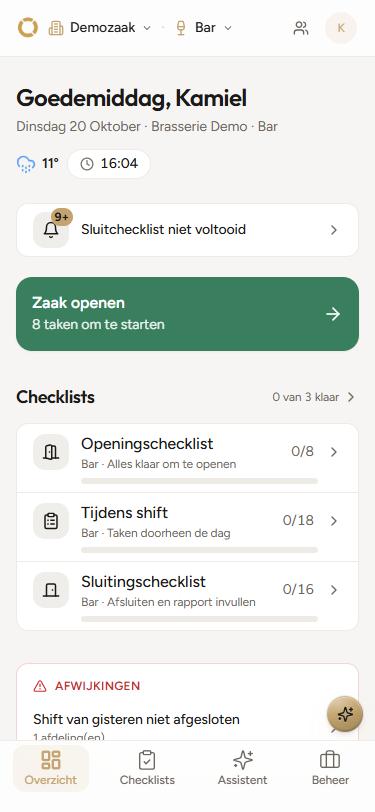 Opero-app op gsm: het overzicht van de dag met checklists